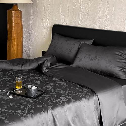 中式复古居家风60支兰精天丝提花床上用品丝滑被套床单床笠四件套