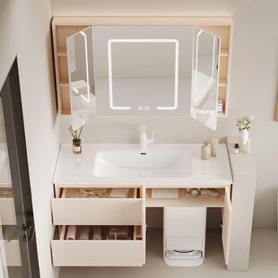 扫地机器人基站浴室柜陶瓷一体盆折叠风水镜卫生间收纳洗漱台组合