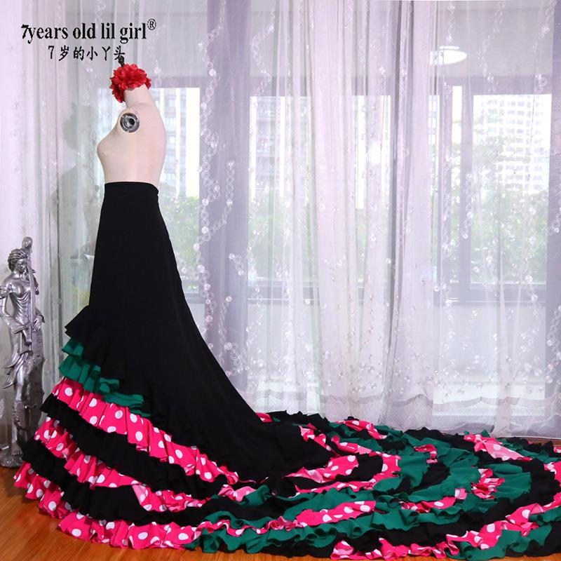 舞蹈服Flamengo弗拉门戈长尾裙BATA演出服西班牙舞服CWQ30