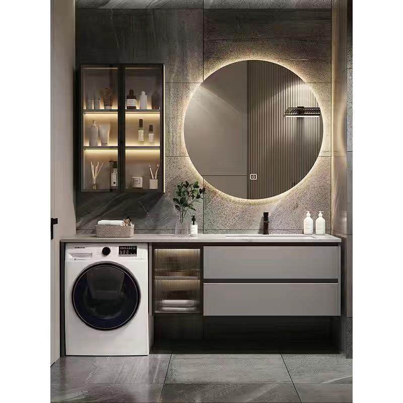 A947卫生间洗衣机柜浴室柜组合岩板陶瓷盆一体盆洗脸洗手池包安装