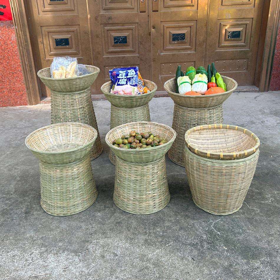 竹编制品竹编箩筐大号超市陈列展示筐加高收纳篓水果堆头篮手工