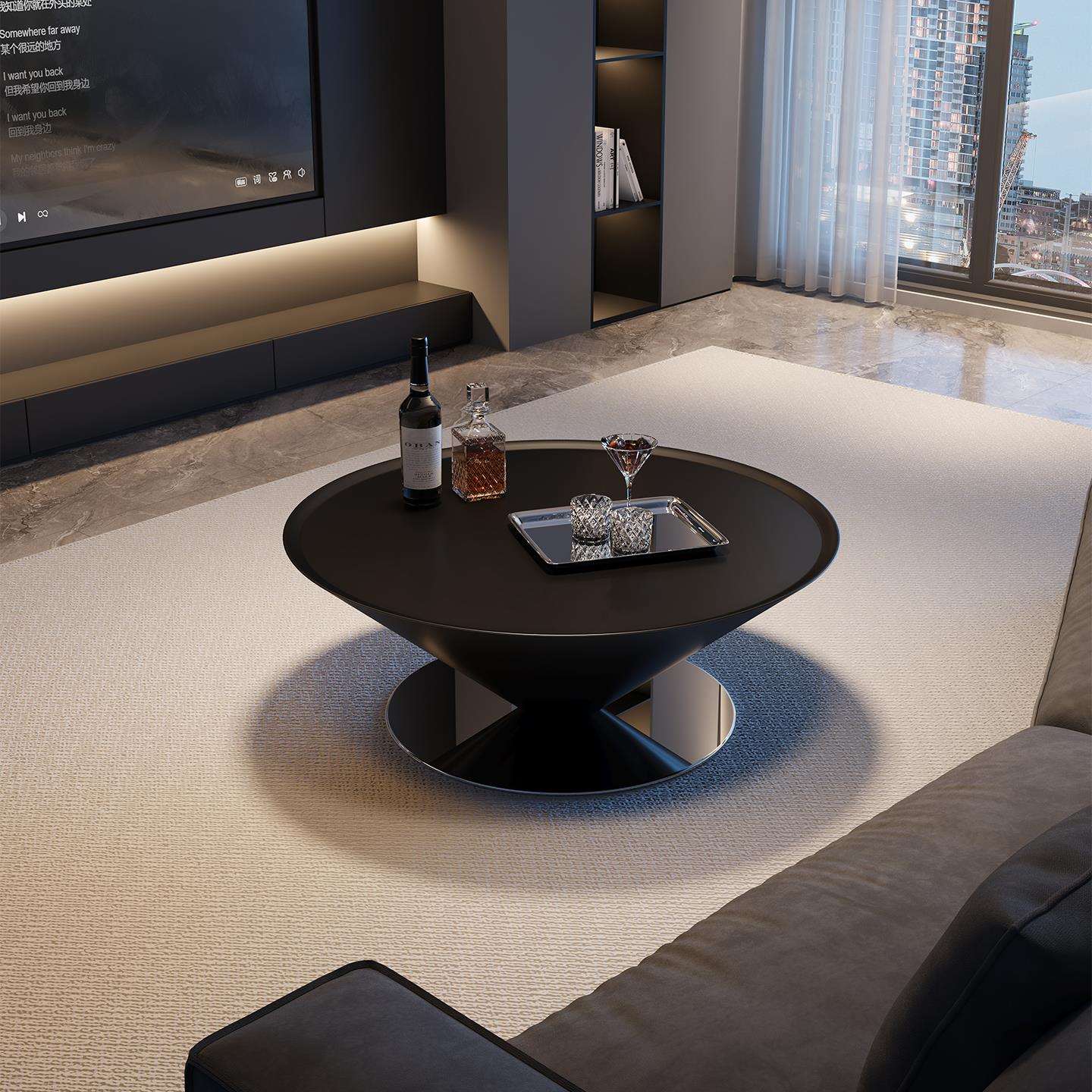 悬浮飞碟极简茶几圆形客厅组合家用简约小户型现代设计师高级轻奢