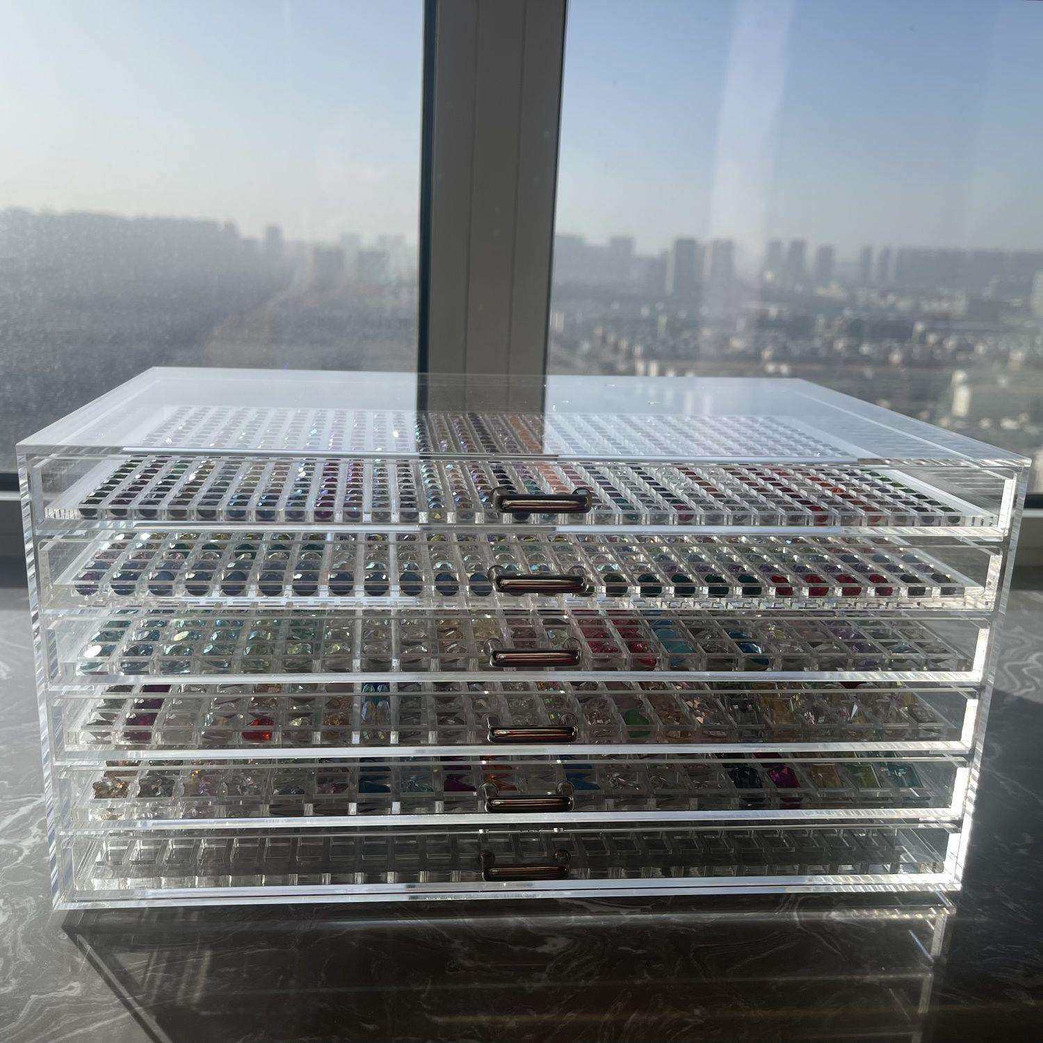 透明亚克力收纳盒别墅抽屉钻盒整理盒美甲饰品多层小格子华子新款
