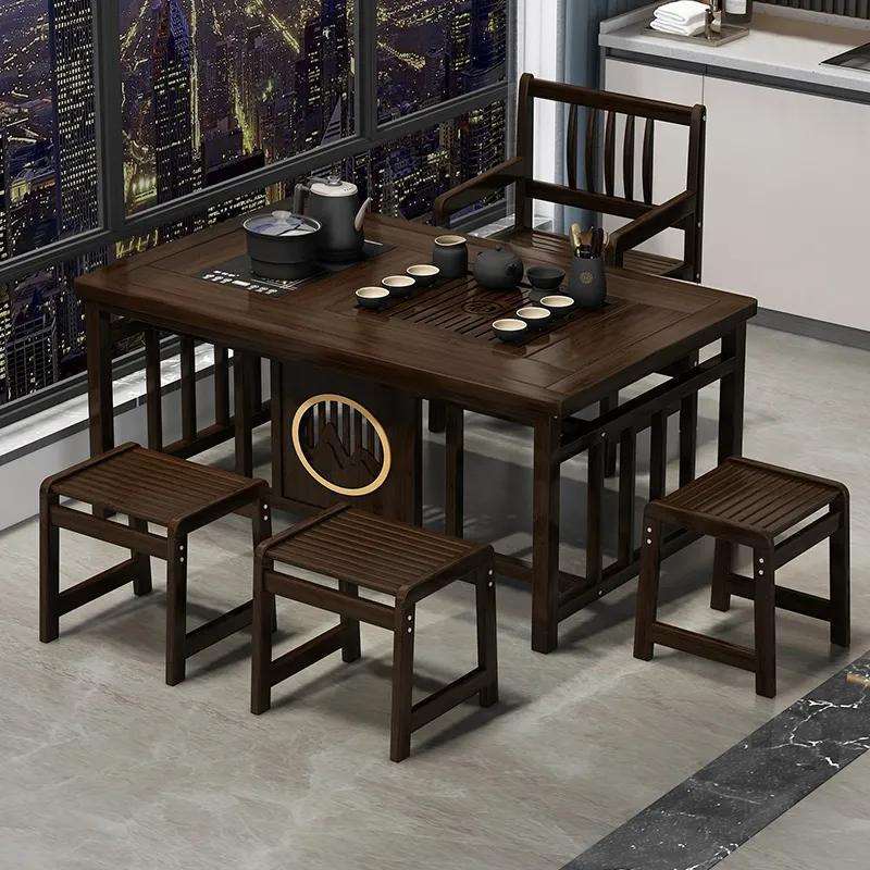 阳台茶桌小户型家用办公室泡茶台实木烧水壶一体茶台