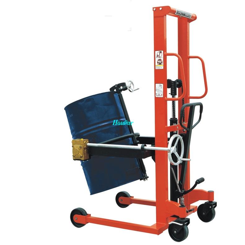 DS350手动液压油桶车电动升高翻转倒料车倾倒旋转油罐车