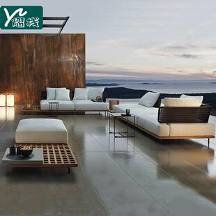 户外柚木沙发室外庭院藤编家具别墅架空层露天花园休闲柚木沙发