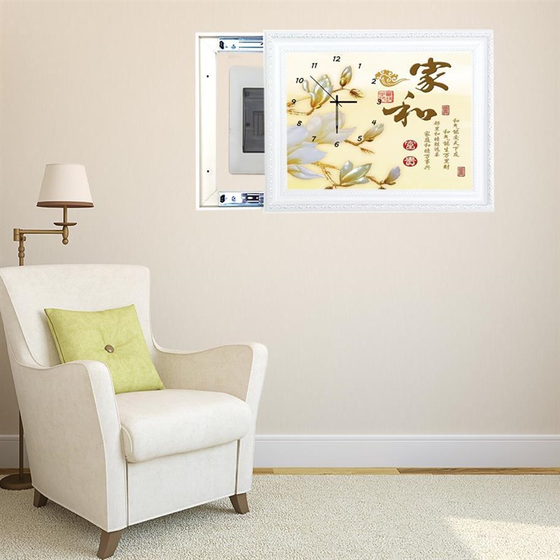 新款客厅电表箱装饰画钟表配电箱可推拉遮挡画电闸箱简约现代液压