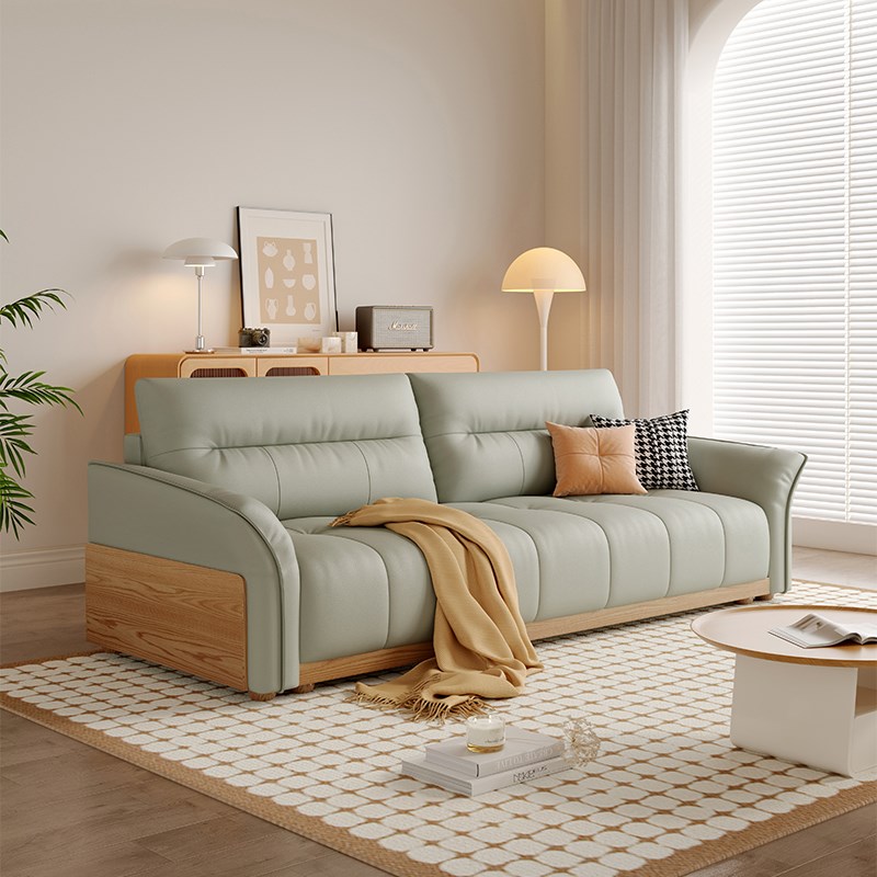 2024新款猫爪皮实木折叠两用沙发小户型客厅双三人直排家用沙发床
