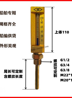 船用V型温度计WLG-421  铜套金属套温度计174B直型 螺纹尾长定制