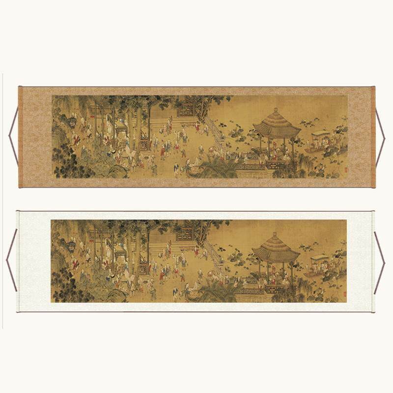 清代冷枚百子图高清微喷复制品国画中式卷轴画横幅仿古装饰画