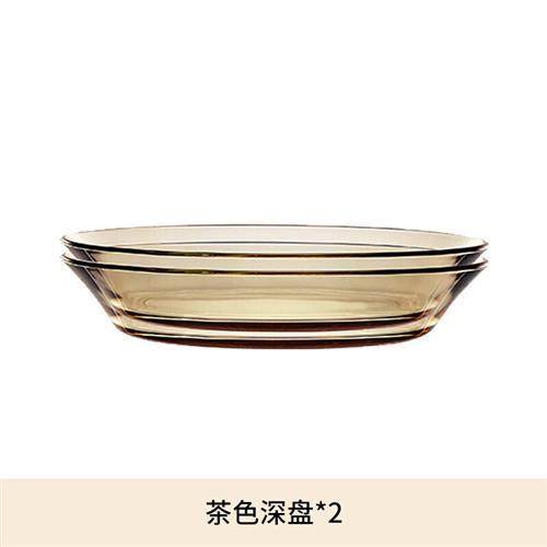 高档玻璃碗 餐具茶色玻璃泡面碗碟盘套装家用炒锅沙拉汤碗饭碗hj
