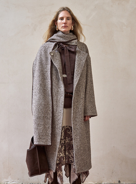 SELAH 杂花呢廓形 复古明线 长款气质大衣 25V25255Z10