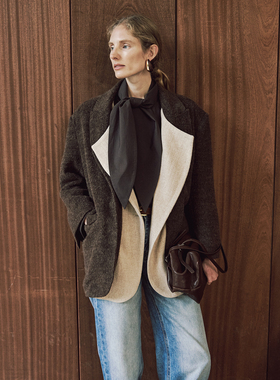 SELAH 棕砂双领羊毛呢外套 廓形轻奢秋冬上衣 21V25510Z10