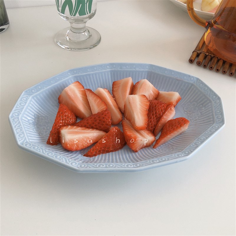 lisashop 法式菱形早餐盘 陶瓷K多边形沙拉盘 水果西餐盘