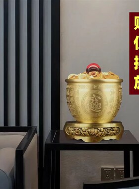 纯黄铜百福铜缸聚宝盆摆件招财聚财大黄铜米O缸客厅店铺装饰普陀