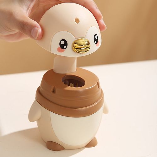 萌趣企鹅牙签盒牙签筒家用款收纳用具可爱家居摆件棉签牙线收纳罐