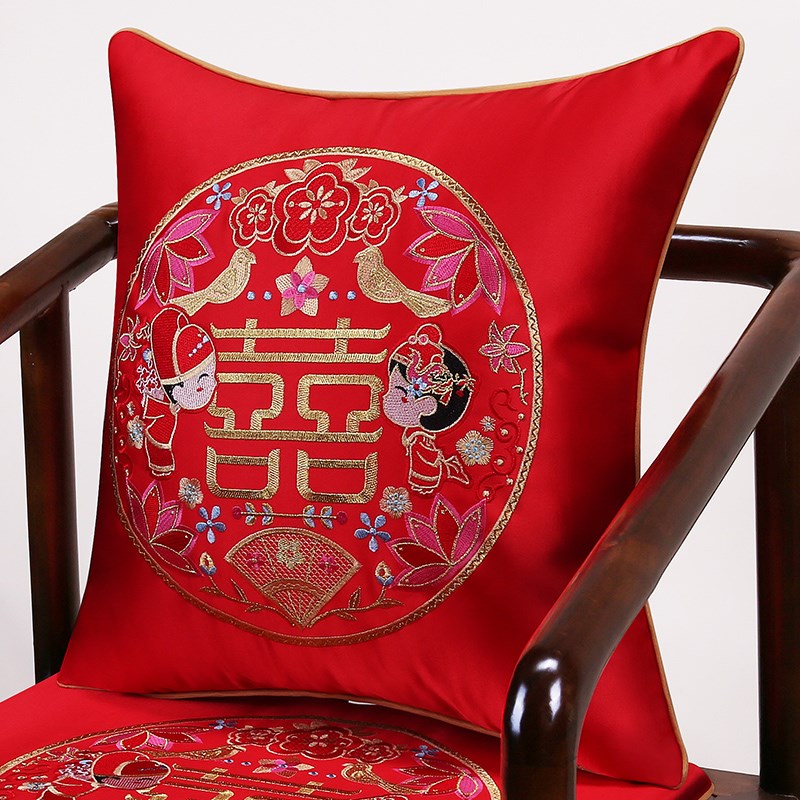 高端抱枕新c中式红木沙发靠垫套客厅靠枕四季通用红色腰枕含芯定