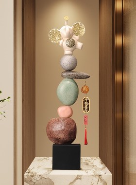 入户玄关造e景迎客松石来运转大型摆件进门客厅电视柜旁竖高长装