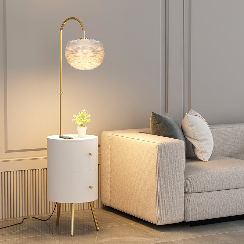 羽毛落地灯客厅卧室床头柜网红女高级氛围感沙发旁边置.物台灯一