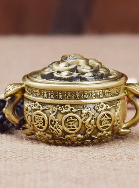黄铜聚宝盆盘玩手把件转动玩具z随身把玩赚钱铜钱练手陀螺装饰摆