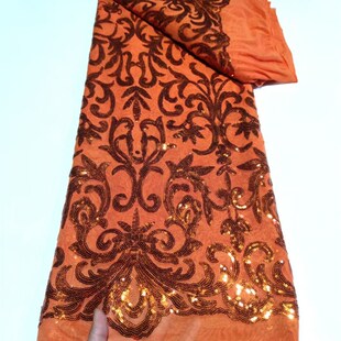 新款非洲多色定位花亮片绣蕾丝面料非洲婚纱礼服时装布料sequins