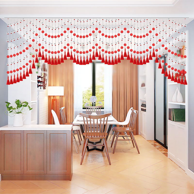 新款水晶珠帘门帘隔断客厅卧室婚庆玫M瑰花装饰屏风过道免打