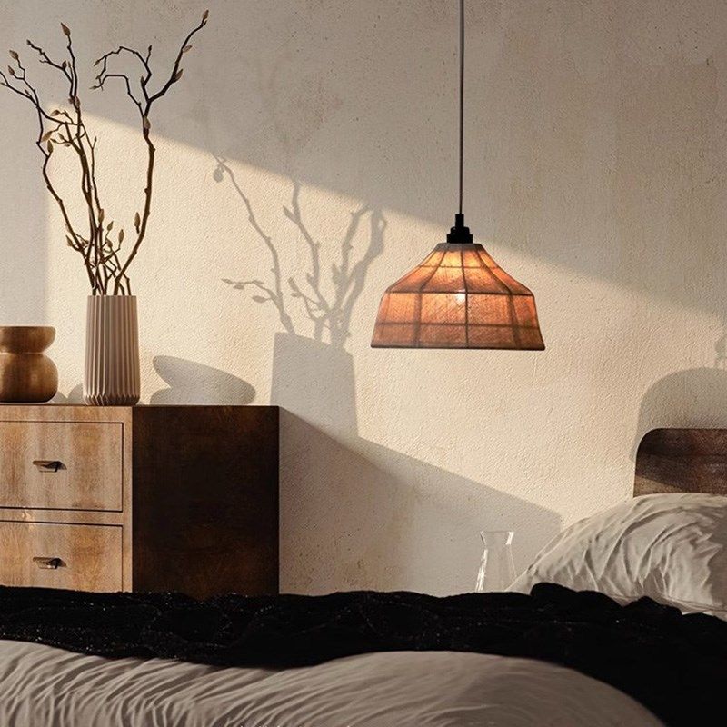 侘寂风餐厅吧台吊灯复古咖啡厅饭店火锅店饭店中式亚麻布艺床头灯,家装灯饰光源,餐厅吊灯,淘宝优惠券,粉丝福利购,淘宝优惠卷