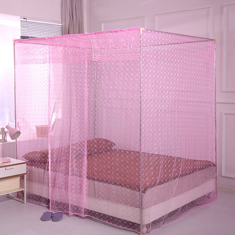 家用加密a双人床花边单开门方顶1.5m/1.8米床老式加大落地蚊帐