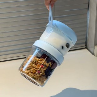 沙拉杯隔夜燕麦杯带盖带勺密封便携早餐杯L酸奶麦片罐子牛奶杯保