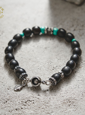 Arthur.K 天照系列手工天然矿石925银玄青0.8黑牛角手链不限量