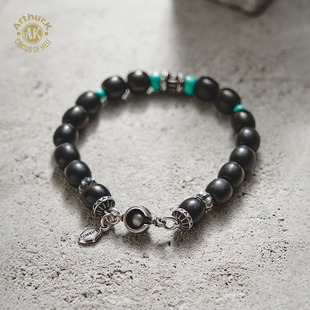 Arthur.K 天照系列手工天然矿石925银玄青0.8黑牛角手链不限量