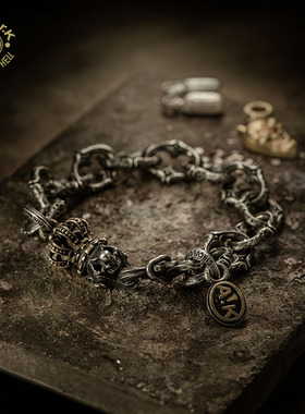 Arthur.K 道化师系列手工做旧925银环·生皇冠骷髅小丑手链限量