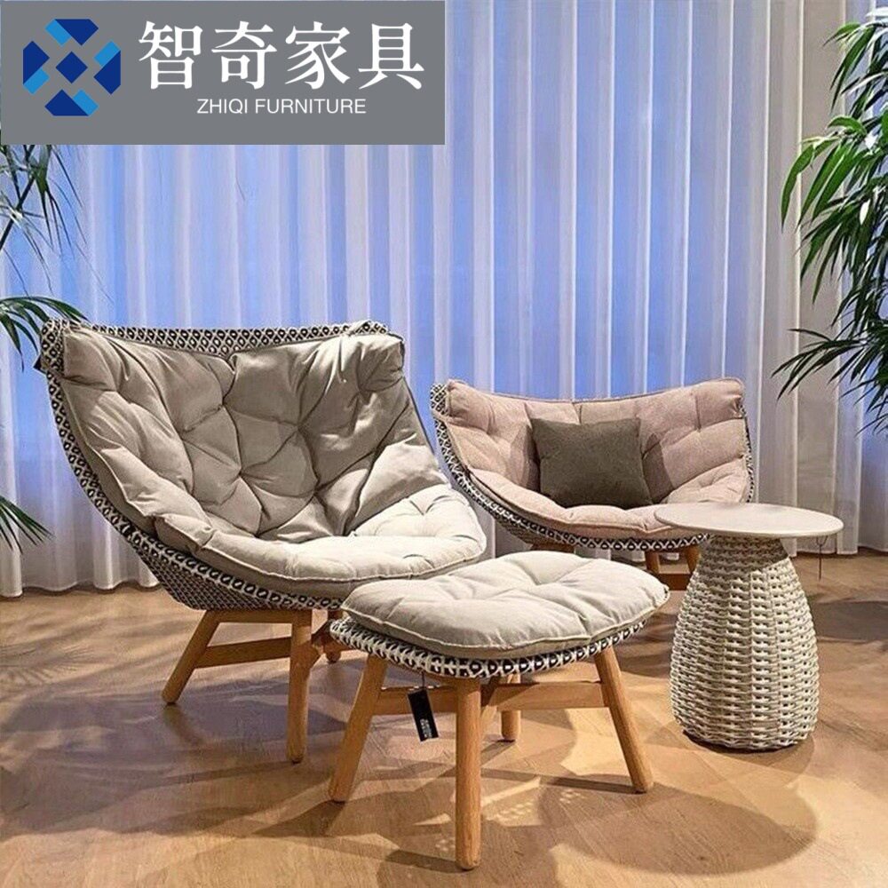 户外柚木藤编单人懒人摇椅