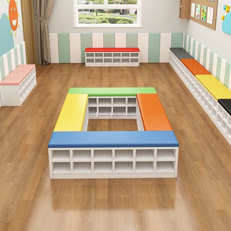 幼儿园门口软包长条换鞋凳