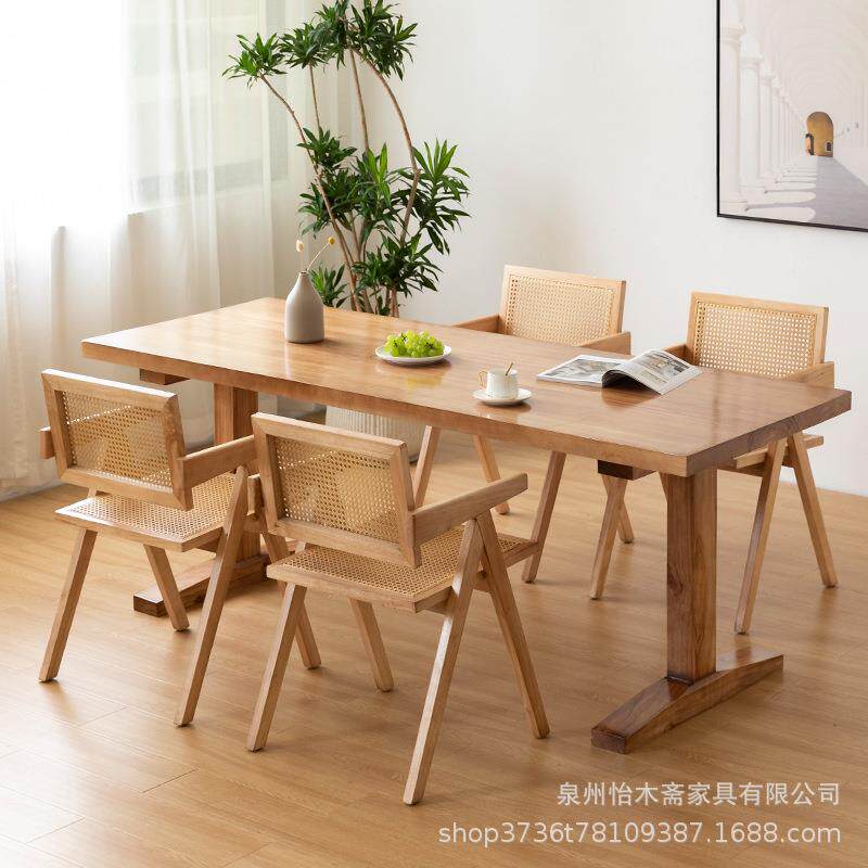 日式民宿实木餐桌家用原木小户型饭桌主题长方形休闲洽谈接待餐桌