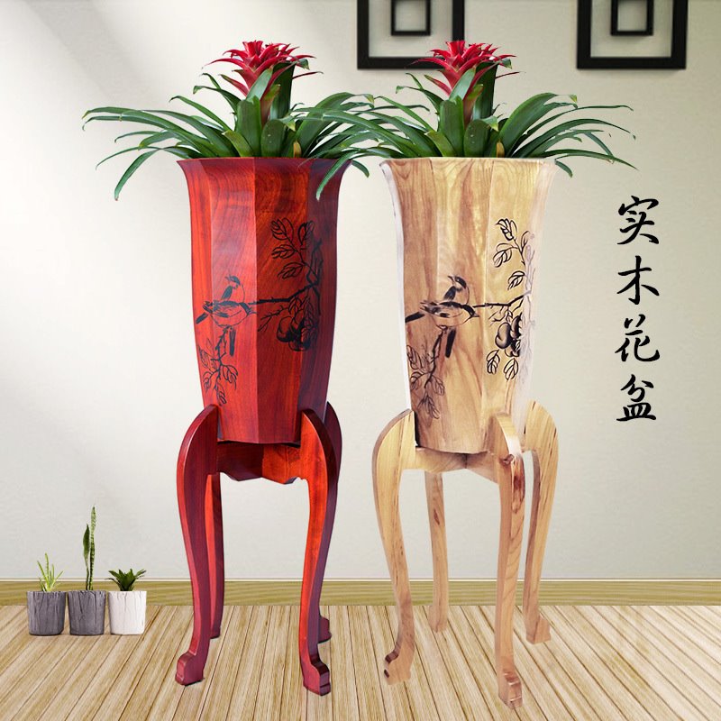 紫檀客厅花盆榆木花架中式家具摆件花瓶原木手工绘画实木