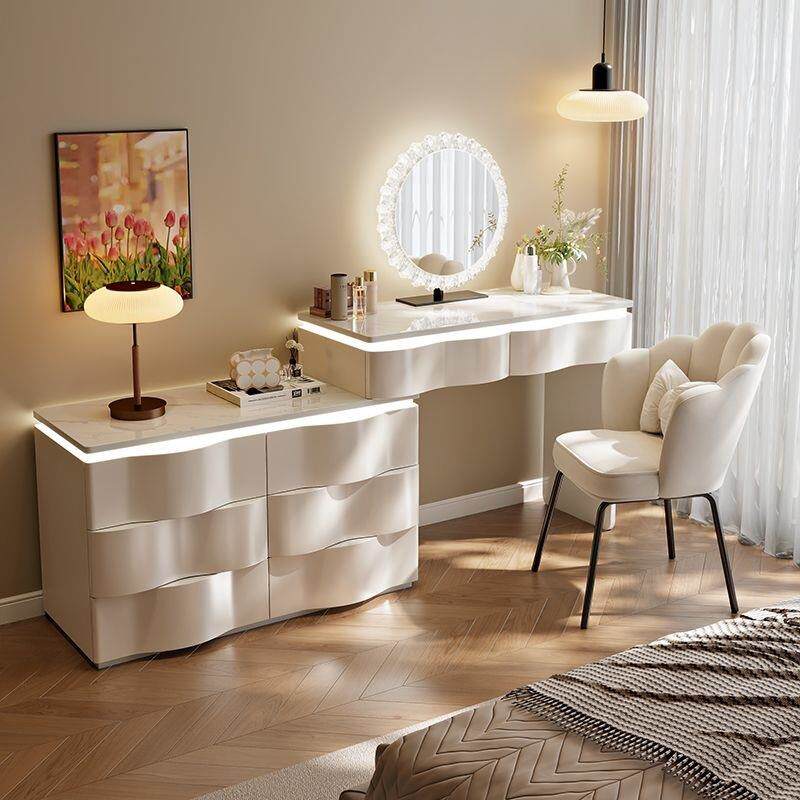 2025新款现代简约卧室梳妆台氛围灯实木框架梳妆台妆台斗柜一体