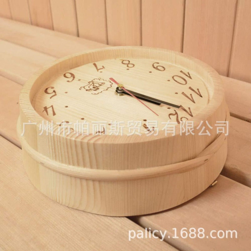 厂家直供 桑拿房汗蒸箱配件木钟 汗蒸房桑拿设备耐热耐潮木制钟表