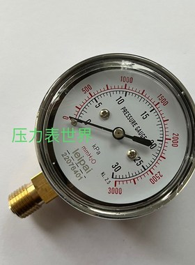 压力表 0-30KPA 3000MMH20 双刻度 直径66MM 螺纹M14X1.5 径向 立