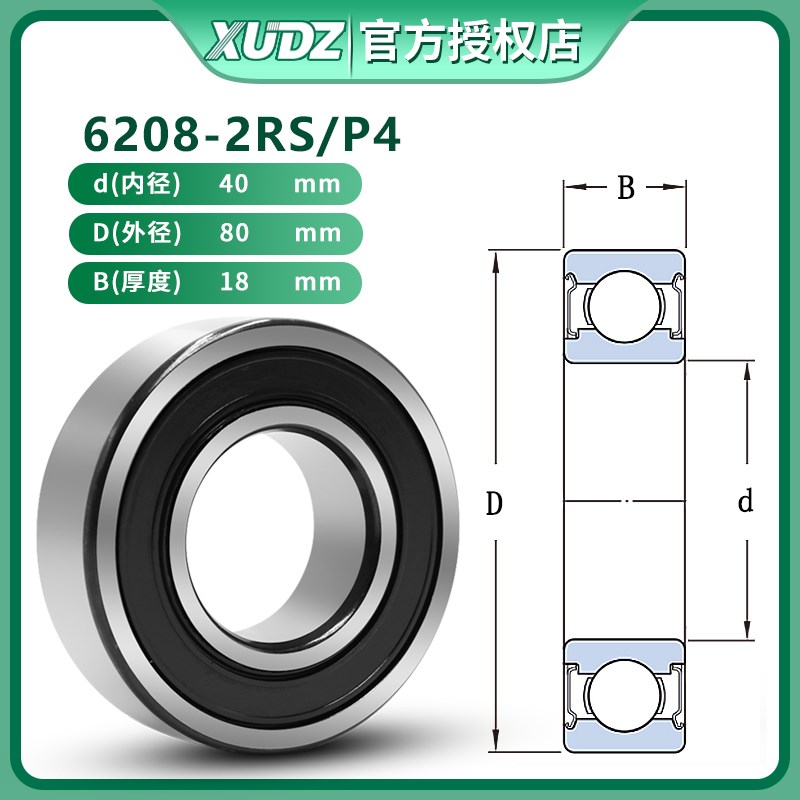 XUDZ日本进口轴承 6208 ZZ RZ 2RZ P5 N 内径40外径80厚18 高速