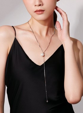 珍珠蛇骨链圆珠设计简约个性气质锁骨链轻奢小众可调节长款项链女