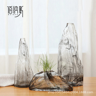 山摆件玻璃小o口花瓶插花器样板房家居客厅茶几电视柜装 新中式 饰