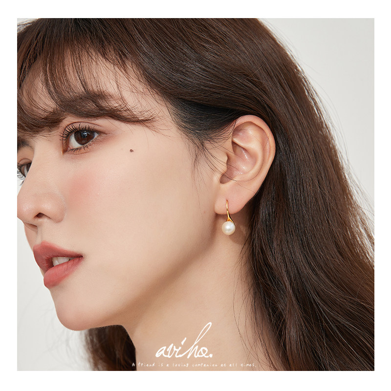 aviho 天然淡水珍珠气质简约耳钩法式高级感百搭耳环女