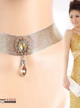 金色项圈礼服配饰脖子饰品短款项链女简约锁骨链吊坠民族风黄色