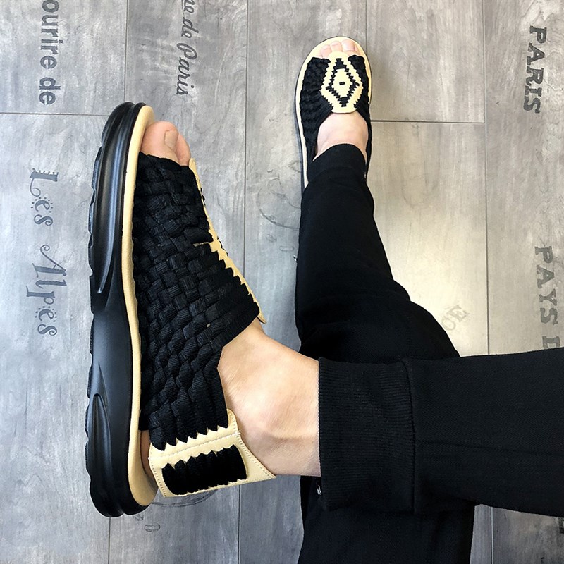 国潮男凉鞋真皮2024新款夏季手工编织沙滩运动凉鞋男个性软底凉鞋