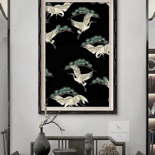 白鹤 饰画中古风茶室书房办公室壁画餐厅挂画 新中式 客厅玄p关装
