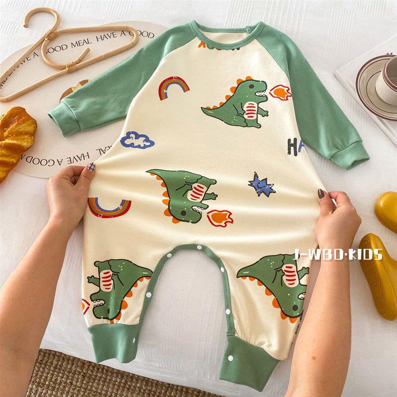 宝宝爬行服中小童防踢防着家居服女童纯棉连体睡衣春秋新款长袖