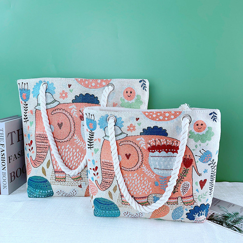 帆布提花刺绣包卡通单肩包手提袋文艺小清新学生补习袋上班通勤包