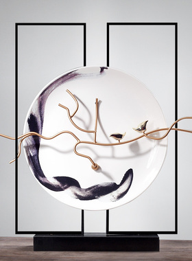 新中式陶瓷看盘家居软装饰品摆设客厅电视柜玄关工艺品.样板房摆