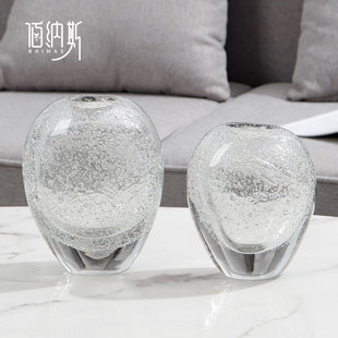 饰花瓶家居玻璃工艺品软装 现代白色气泡水晶k透明装 样板房客厅摆